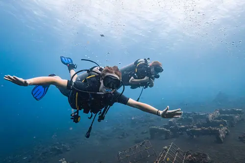 Chilling diver at coral garden